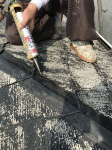 屋根棟 補修中 北区