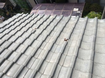 上尾市で屋根崩れの現場調査