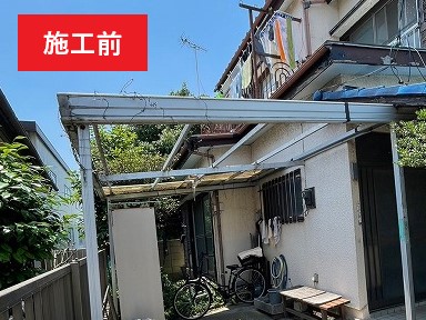 カーポート屋根　波板破損→ポリカの波板へ交換
