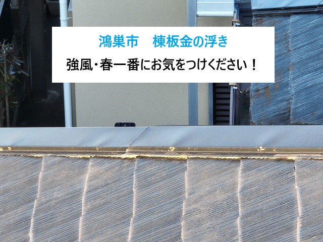 棟板金の浮き　強風やこれからくる春一番などにお気を付けください(^_^)/