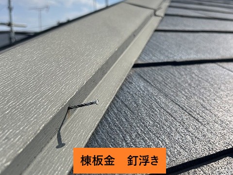 伊奈町パミール屋根　棟板金釘浮き