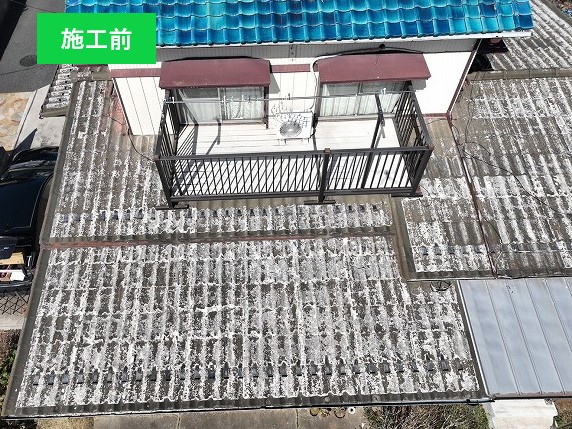 屋根葺き替え工事　かわらUを剥がし、月星商事のタフビーム455を設置