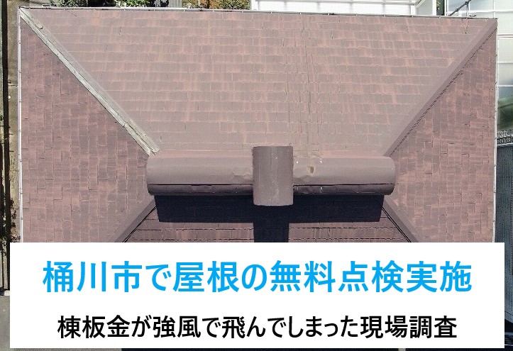 桶川市で屋根の無料点検を実施！！棟板金が強風で飛んでしまった…現状確認