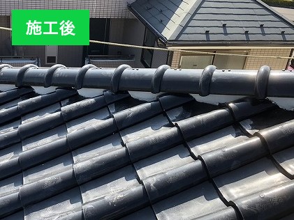 上尾市　ガイドライン工法で棟瓦取り直しを実施