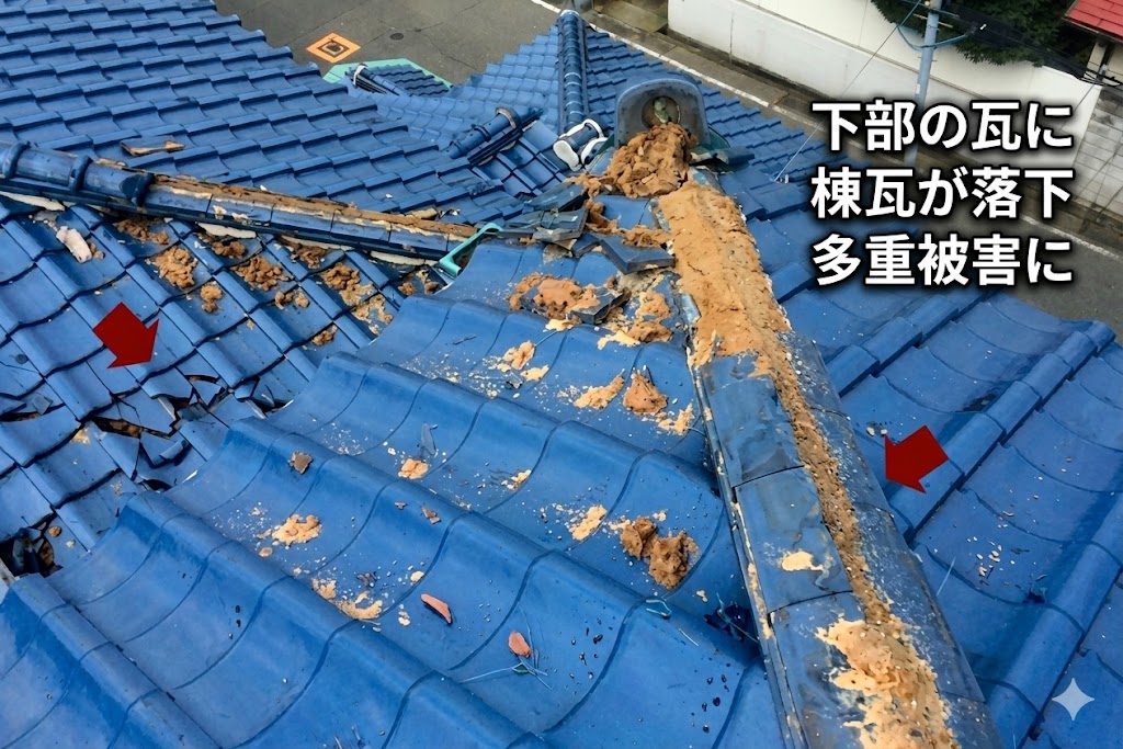 棟瓦が強風で被害に・・・二次災害を防ぐためにもメンテナンスしましょう！