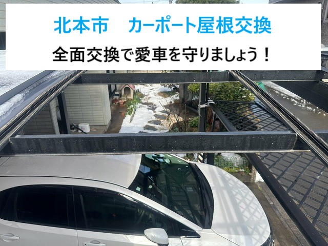 北本市　カーポート屋根交換！台風前に備えて劣化したポリカ屋根を全面取り替えました