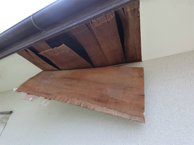 春日部市で屋根調査、軒天の剥がれや屋根の劣化が顕著に表れておりました
