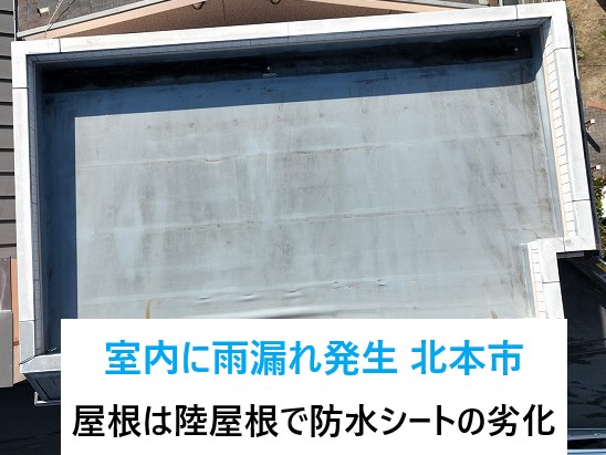 室内に雨漏れ発生…北本市！！屋根は陸屋根で防水シートの劣化が原因…