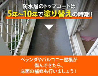 ベランダ防水　雨漏りや劣化の対策していますか？