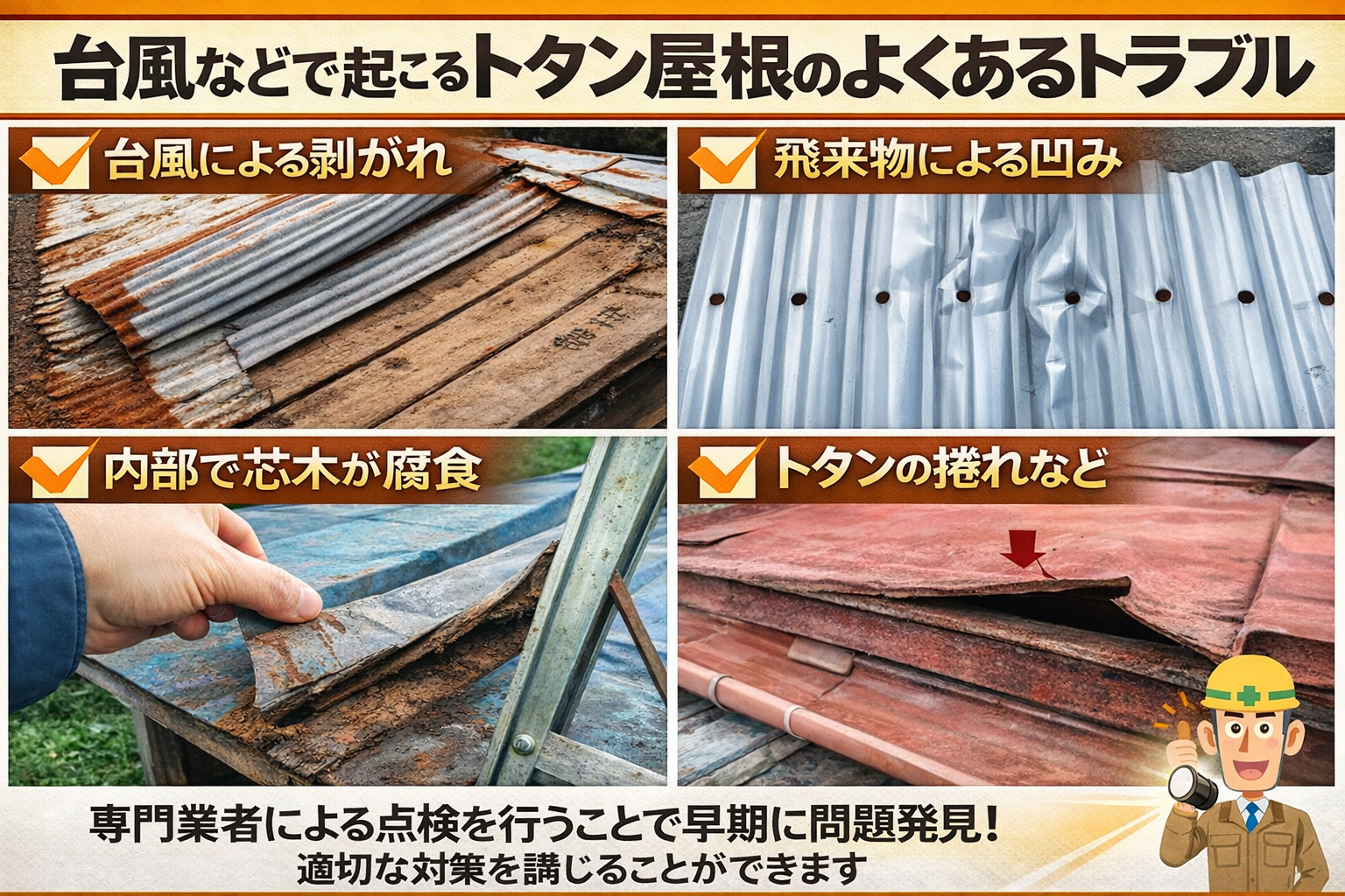 トタン屋根のメンテナンス　二次被害に会う前にしっかり補修しましょう！