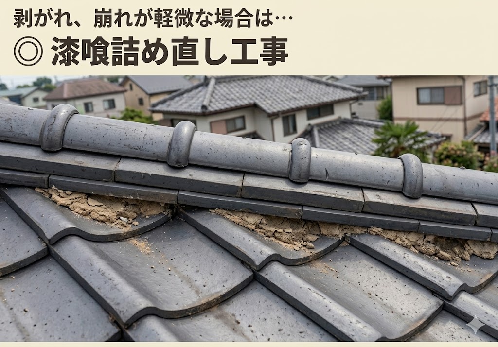 棟瓦と漆喰の劣化