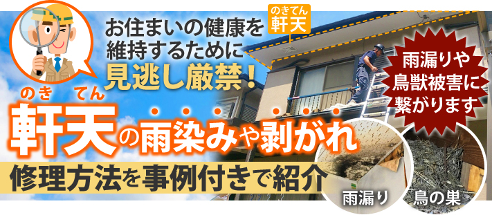 お住まいの健康を維持するために、見逃し厳禁！軒天の雨染みや剥がれの修理方法を事例付きで紹介